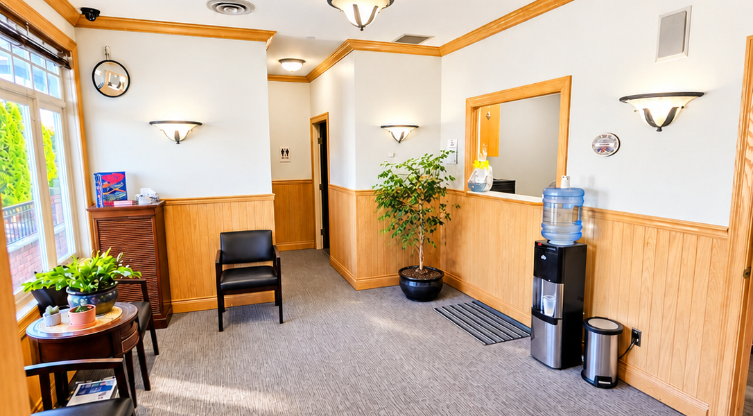 Reception and waiting area at Seaside Smile Clinic in Nanaimo